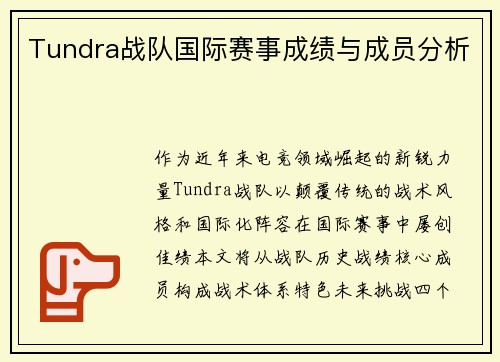 Tundra战队国际赛事成绩与成员分析